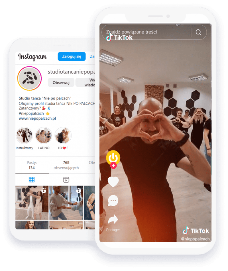 Prezentacja tego, jak wyglądają profile social media studio tańca